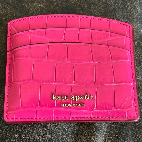 Kate Spade Staci Small Slim Crocodile Embossed Card Case Wallet Hot Pink ~MiNTˇ~ - Picture 1 of 9
